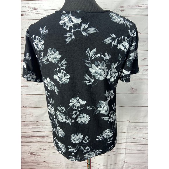 Fred David Faux Crossover‎ Black Floral Print Women’s Size Medium Blouse - Picture 4 of 8